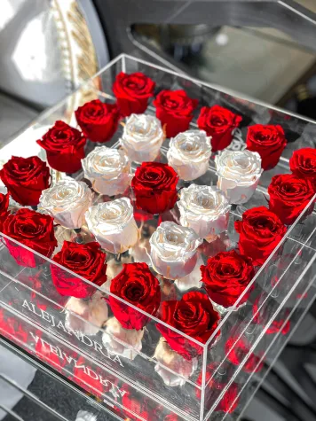 25 Rosas Preservadas en Caja Acrílica