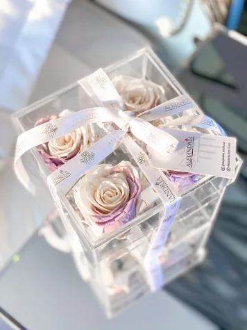 4 Rosas Preservadas en Caja Acrílica